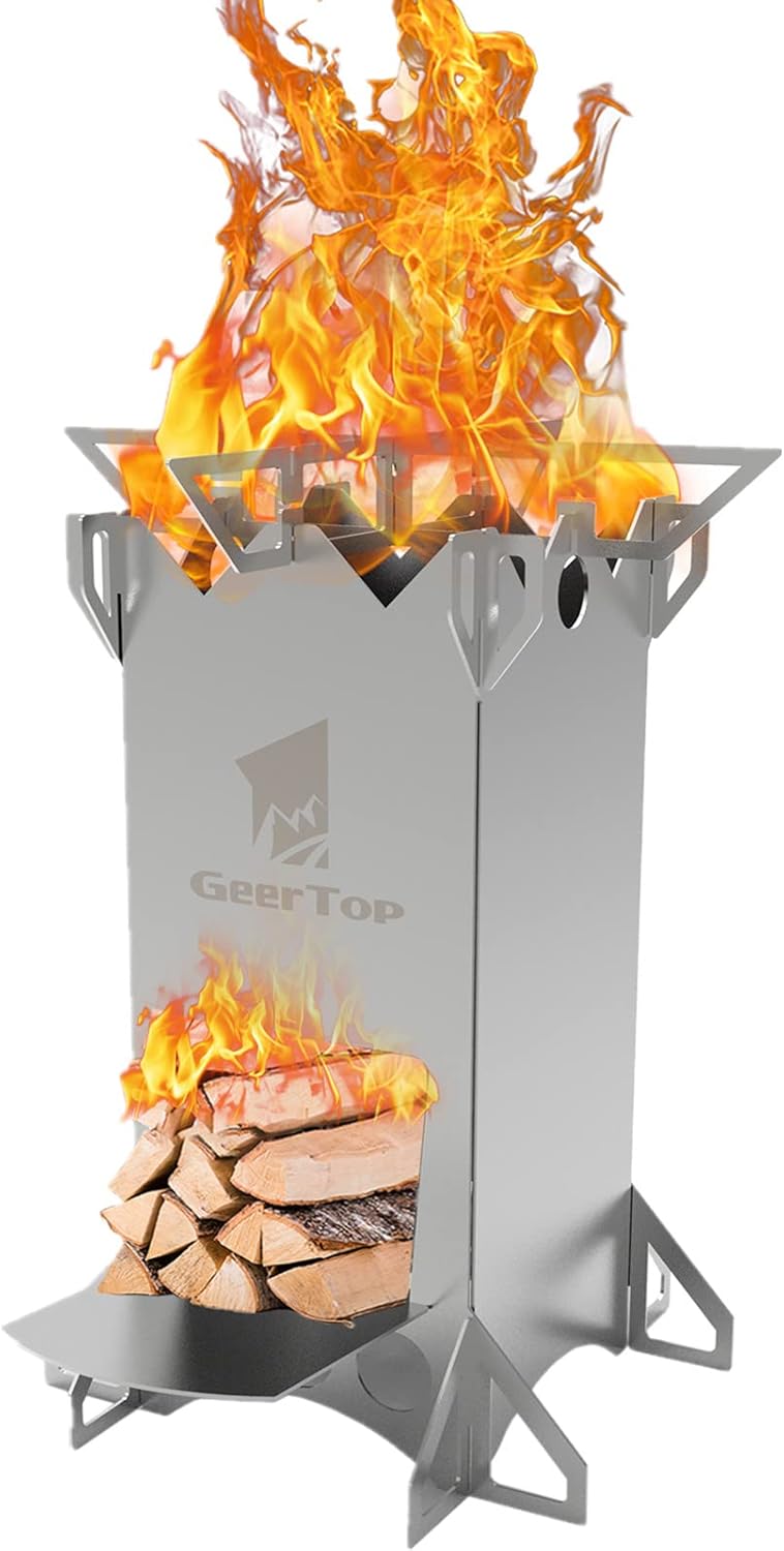 GEERTOP موقد صاروخي للتخييم يعمل بالحطب، موقد محمول من الفولاذ المقاوم للصدأ لرحلات التخييم، ملحقات معدات الطوارئ للبقاء في الهواء الطلق، المشي، السفر، النزهات، الشواء - Image 1